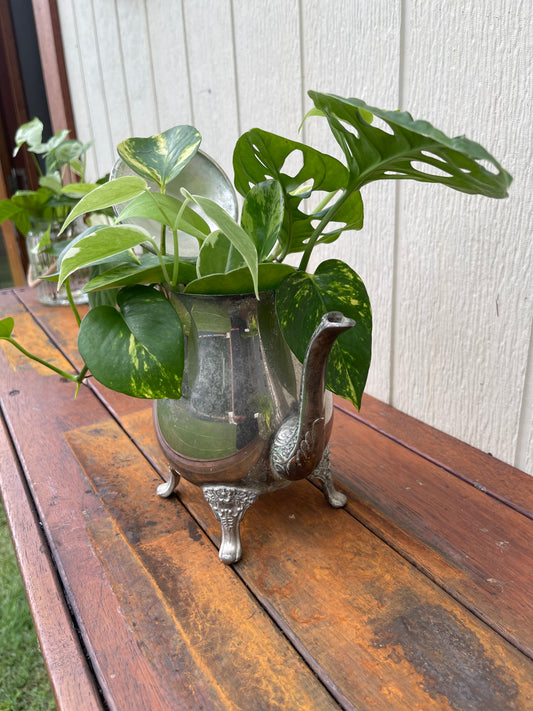 Vintage Sterling Silver Teapot Plant Bouquet