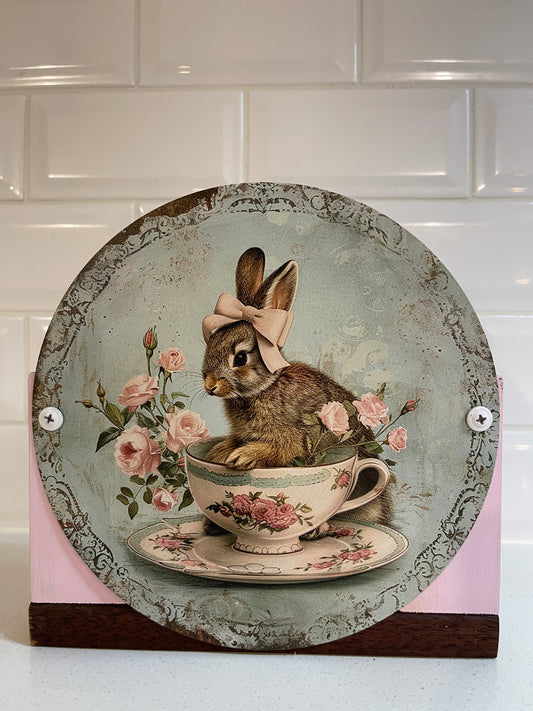 Pink Bunny Tin Decorative Planter Box
